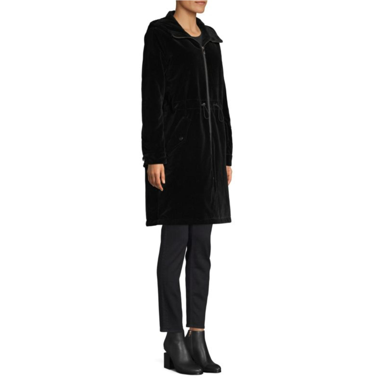 Nwt Jane Post Black Velvet Hooded Rain Parka Coat $650 Size Medium — image 5 of 8